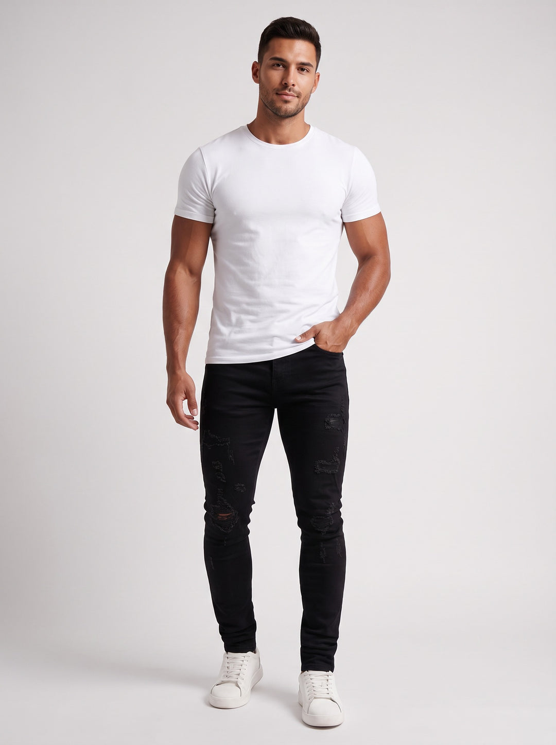 The Lucio Jeans - Ripped Black – full length front