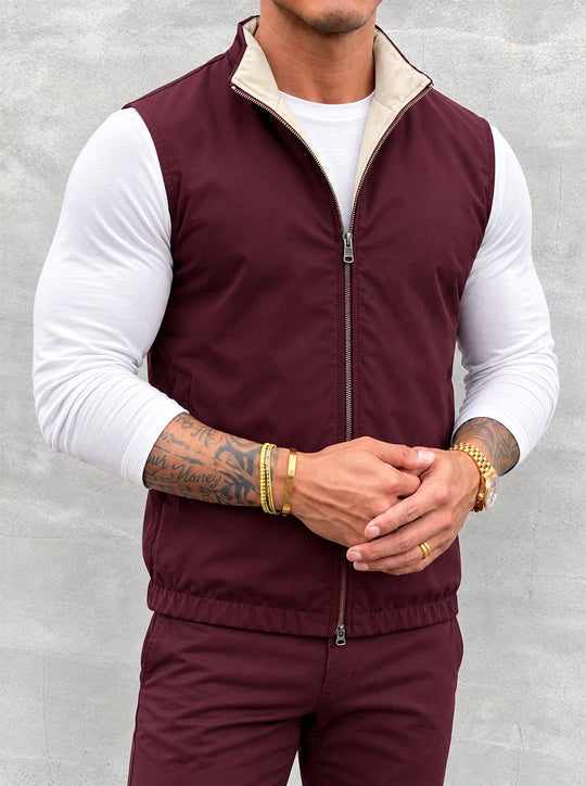 Massimo Reversible Gilet - Burgundy & Beige