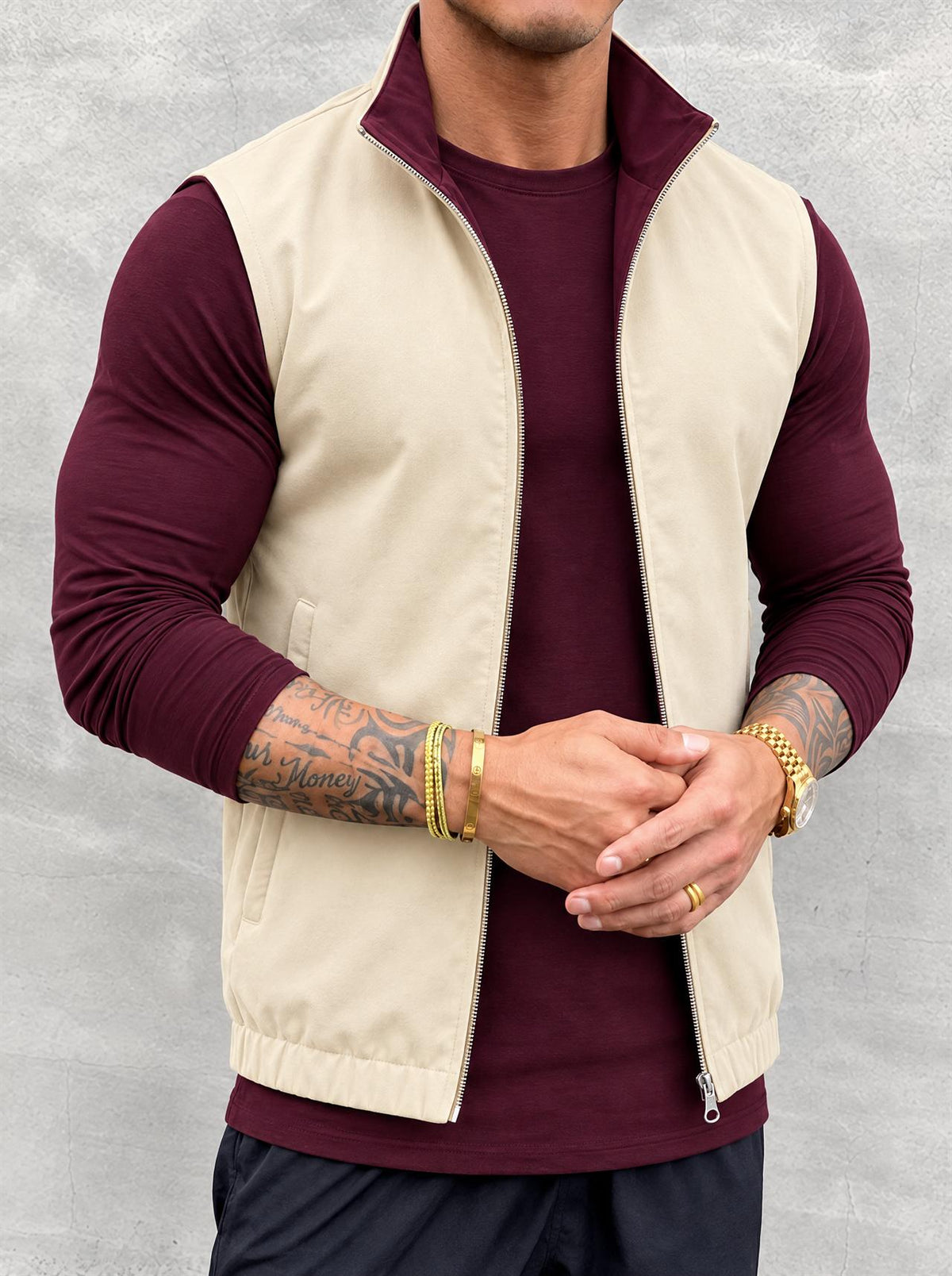 Massimo Reversible Gilet - Burgundy & Beige