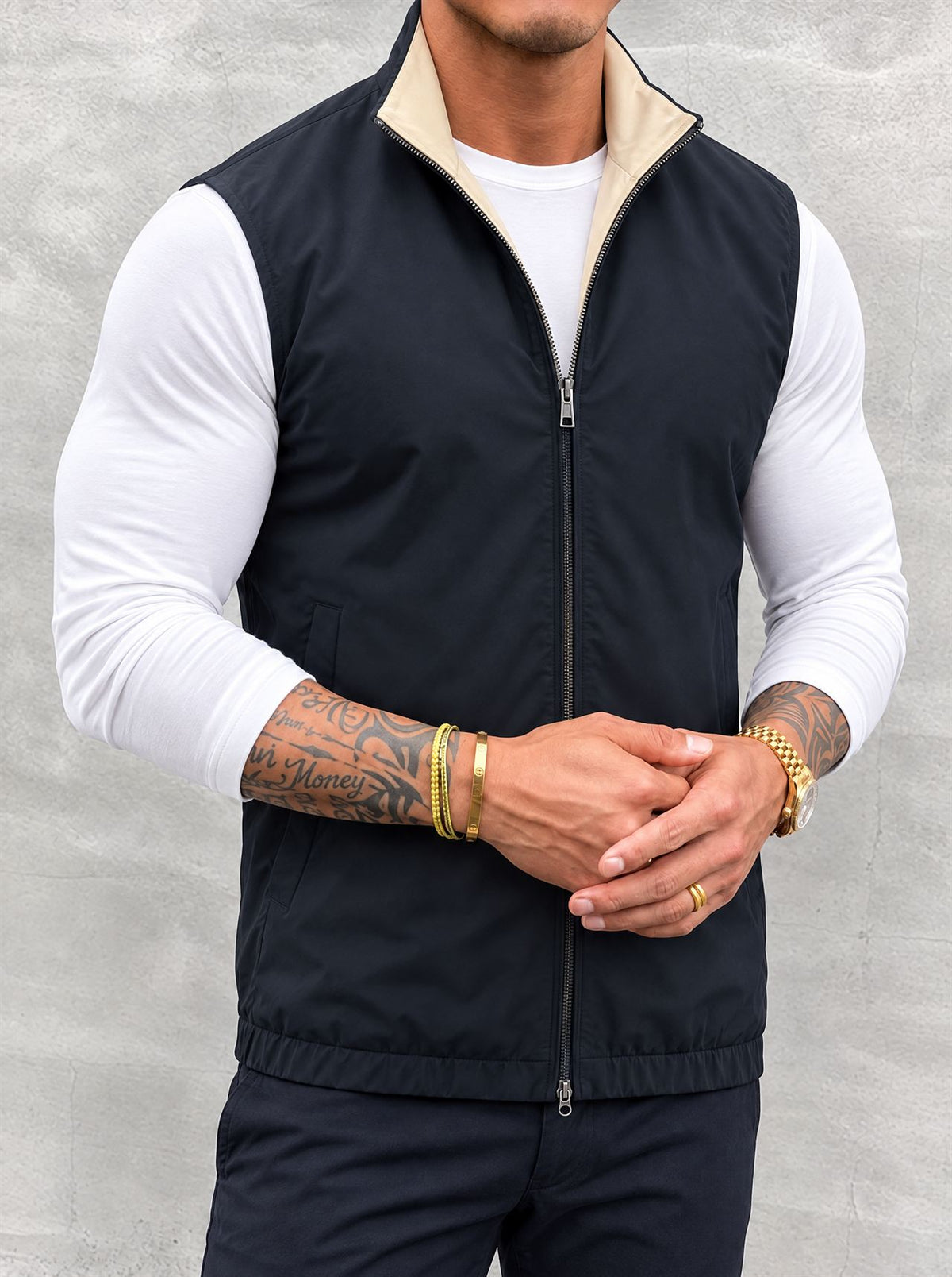Massimo Reversible Gilet - Navy Blue & Beige
