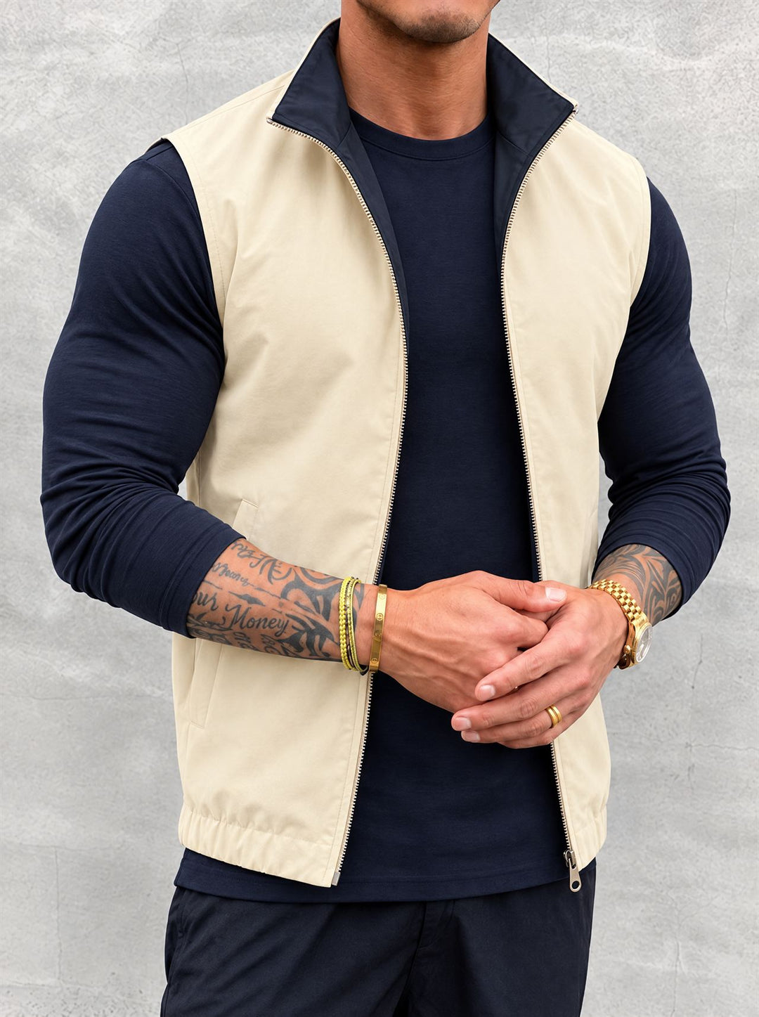 Massimo Reversible Gilet - Navy Blue & Beige
