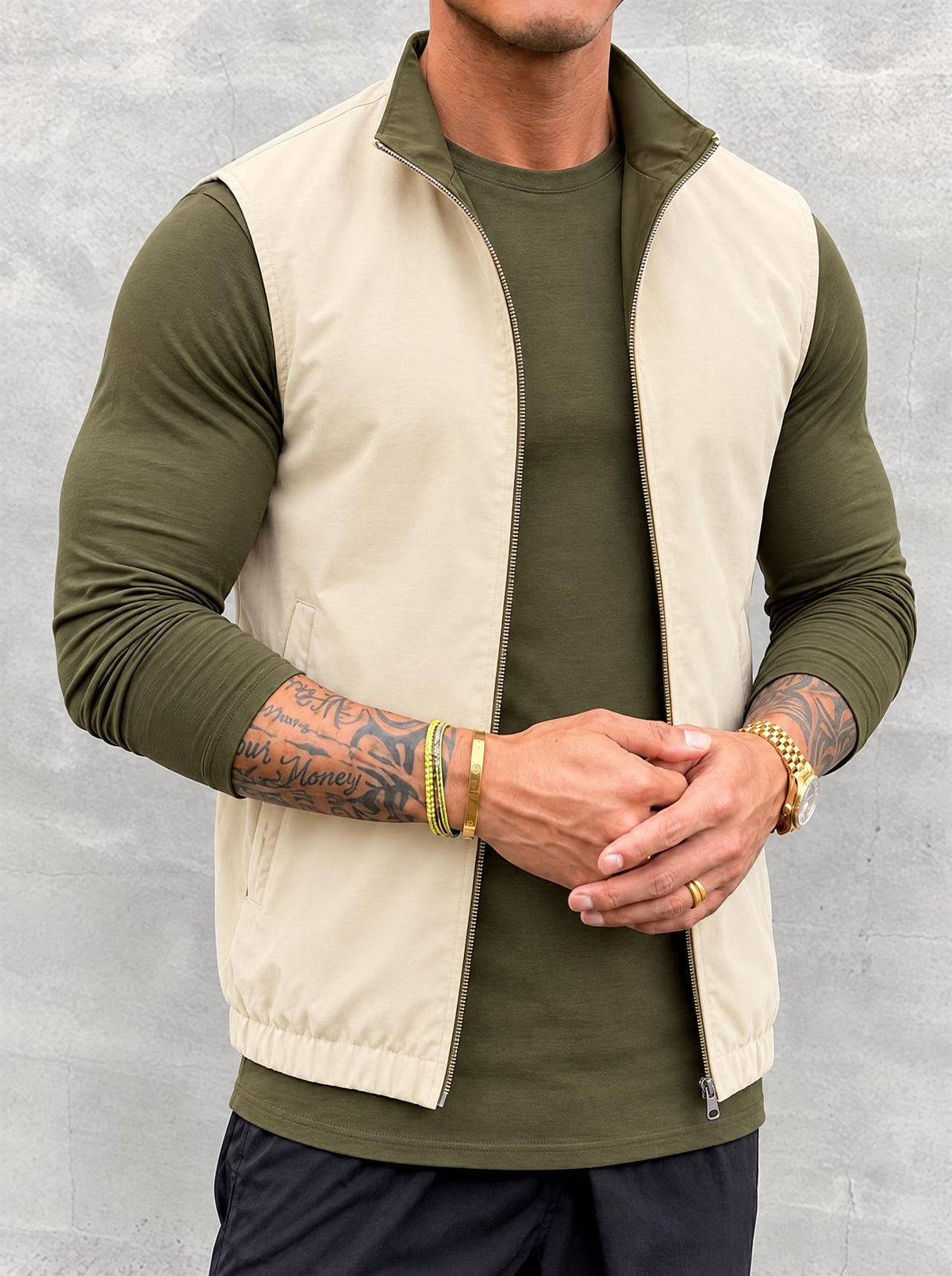 Massimo Reversible Gilet - Olive Green & Beige
