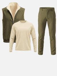Massimo Gilet Set with Long Sleeve - Beige Top & Olive Green Pants