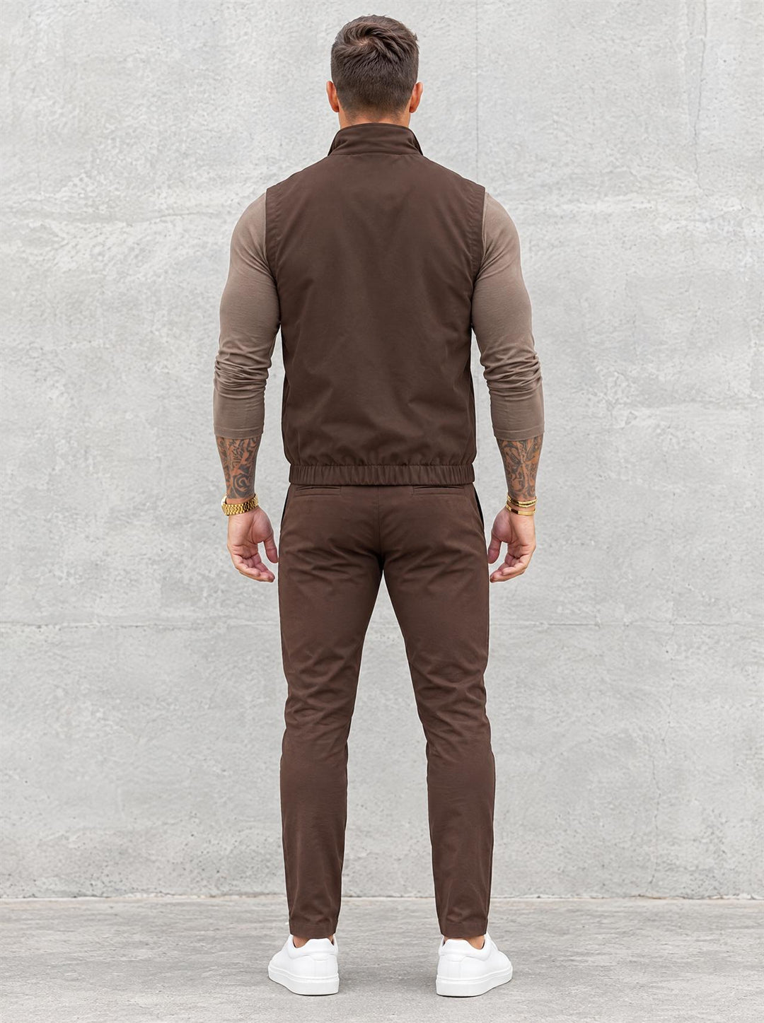 Massimo Gilet Set with Long Sleeve - Brown Top & Brown Pants