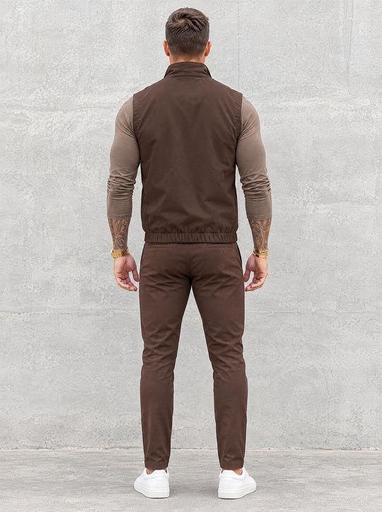 Massimo Gilet Set with Long Sleeve - Brown Top & Brown Pants