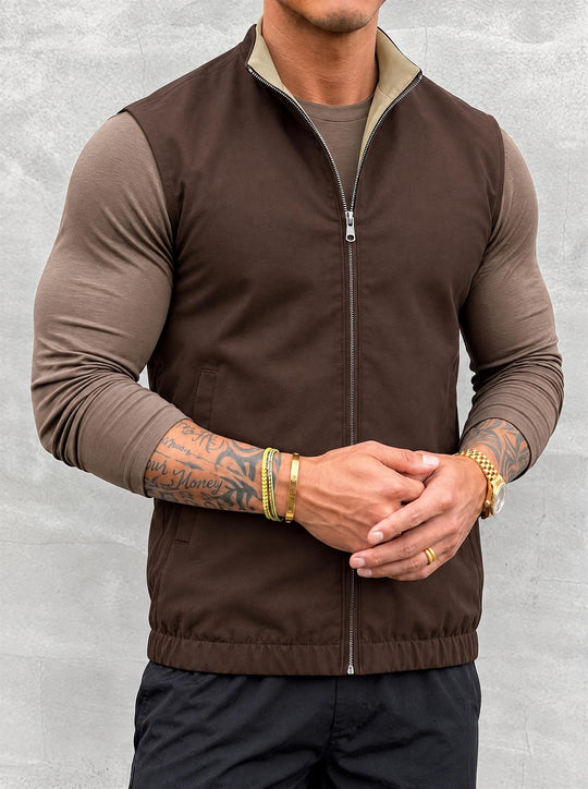 Massimo Gilet Set with Long Sleeve - Brown Top & Brown Pants
