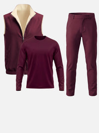 Massimo Gilet Set with Long Sleeve - Burgundy Top & Burgundy Pants