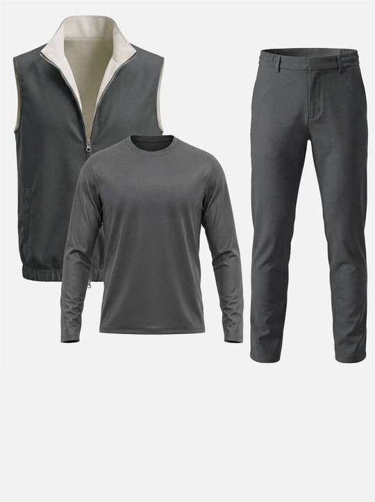 Massimo Gilet Set with Long Sleeve - Dark Grey Top & Dark Grey Pants