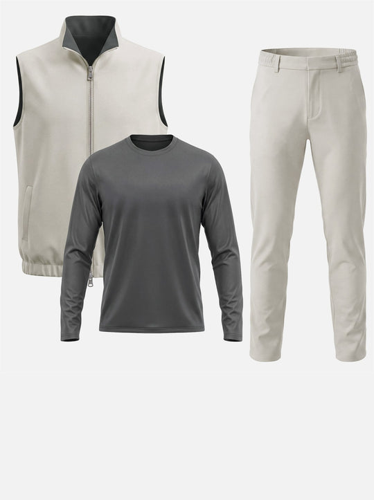 Massimo Gilet Set with Long Sleeve - Dark Grey Top & Light Grey Pants