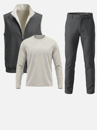 Massimo Gilet Set with Long Sleeve - Light Grey Top & Dark Grey Pants