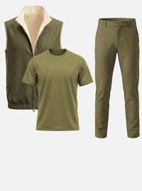 Massimo Gilet Set with T-Shirt - Olive Green Top & Olive Green Pants