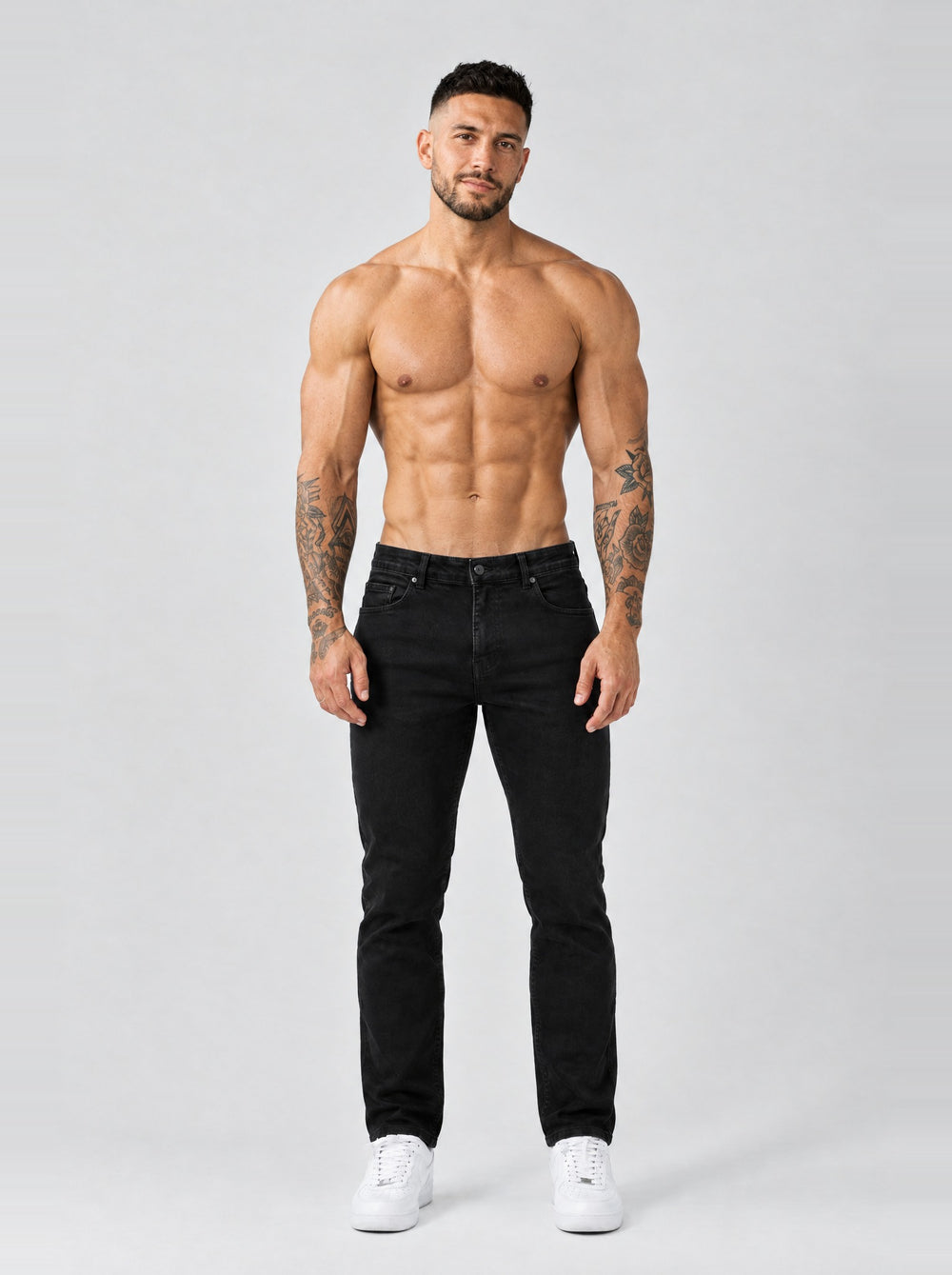 The Mateo Jeans - Black – regular straight fit, full front view