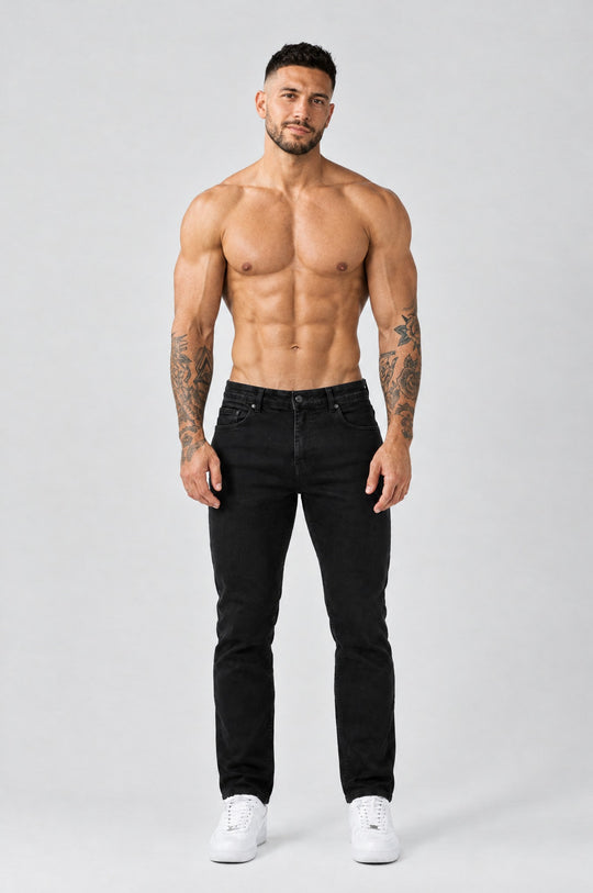 The Mateo Jeans - Black – regular straight fit, full front view