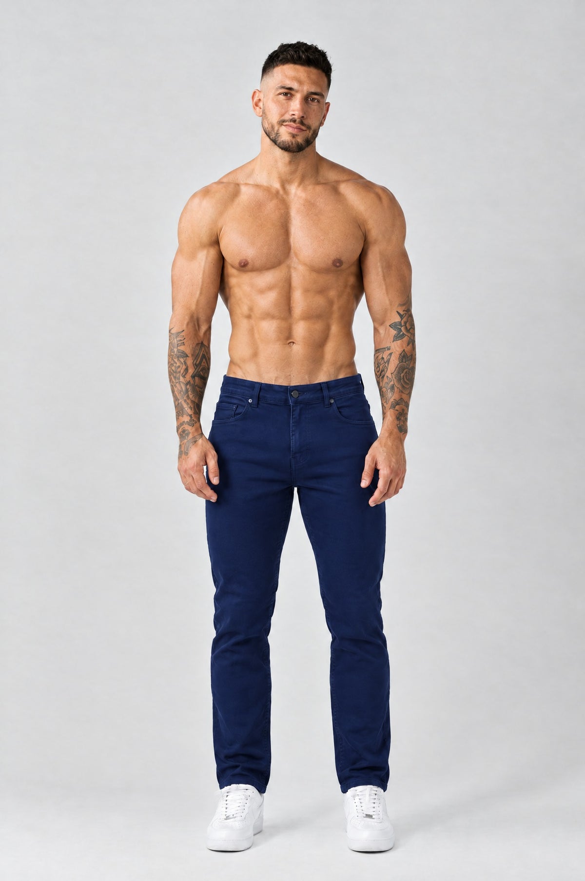 The Mateo Jeans - Navy Blue – regular straight fit, full front view