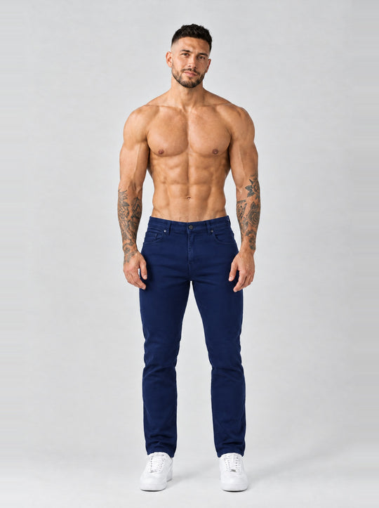 The Mateo Jeans - Navy Blue – regular straight fit, full front view