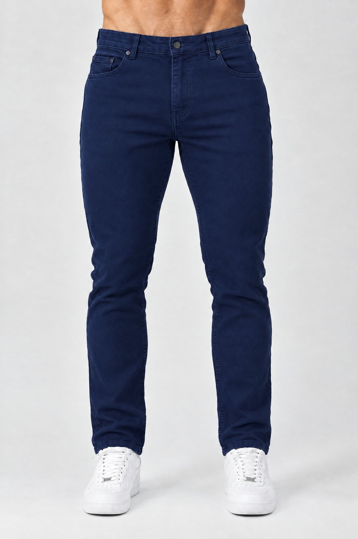 The Mateo Jeans - Navy Blue – regular straight fit, front view