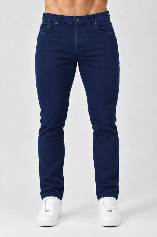 The Mateo Jeans - Navy Blue – regular straight fit, front view