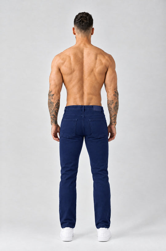 The Mateo Jeans - Navy Blue – regular straight fit, back view
