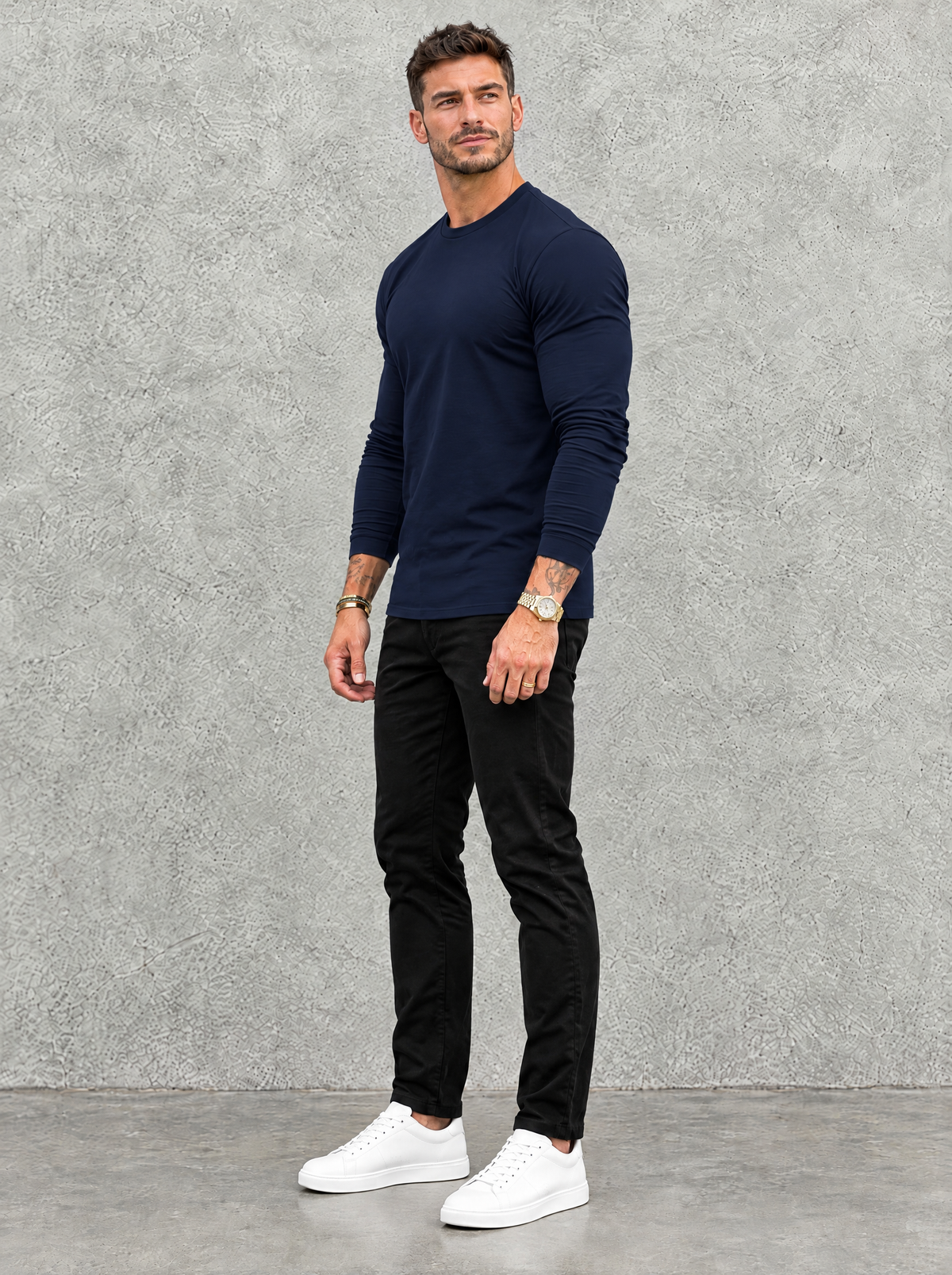 Tano Long Sleeve - Navy Blue - half side view