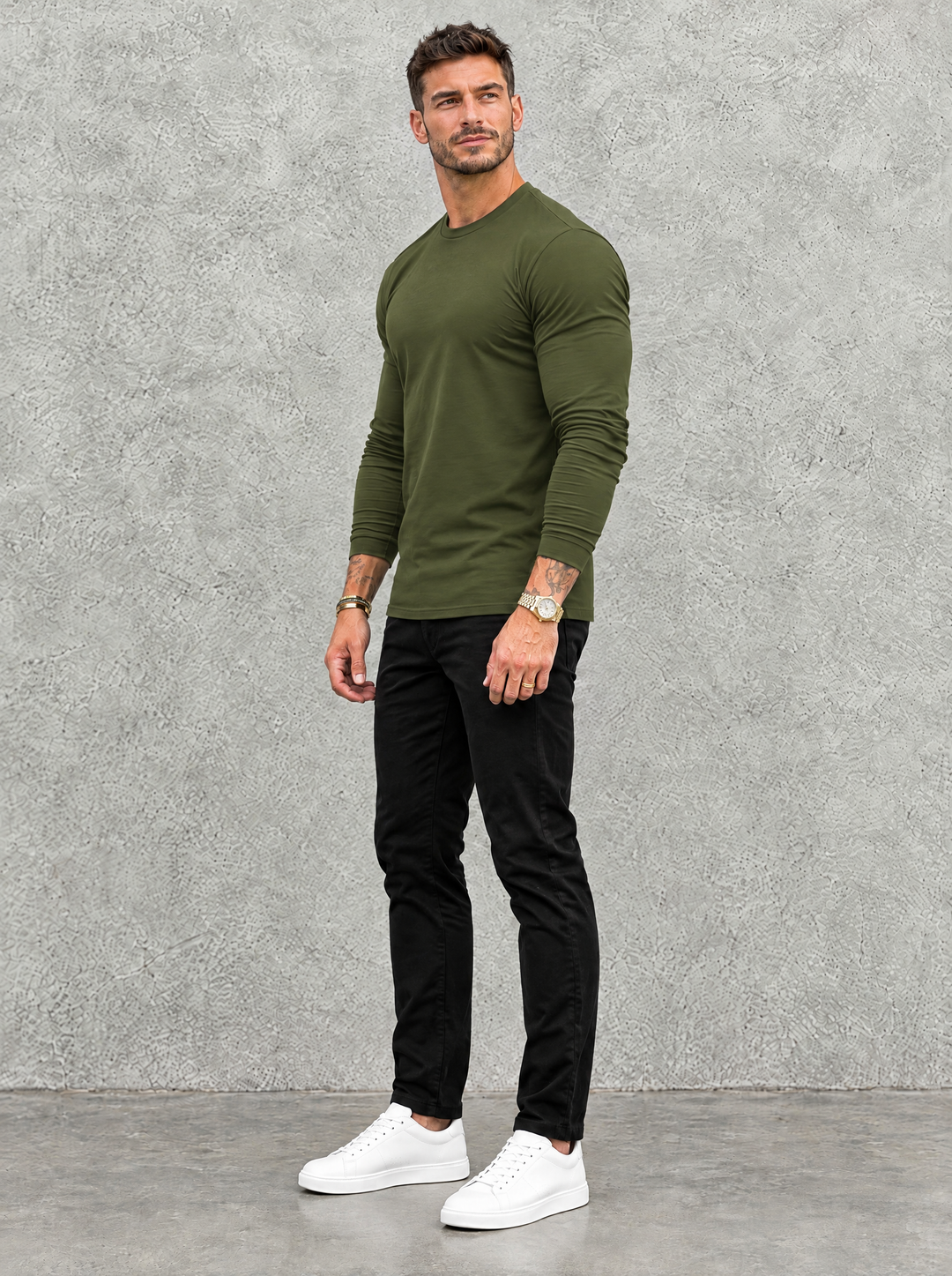 Tano Long Sleeve - Olive Green - half side view