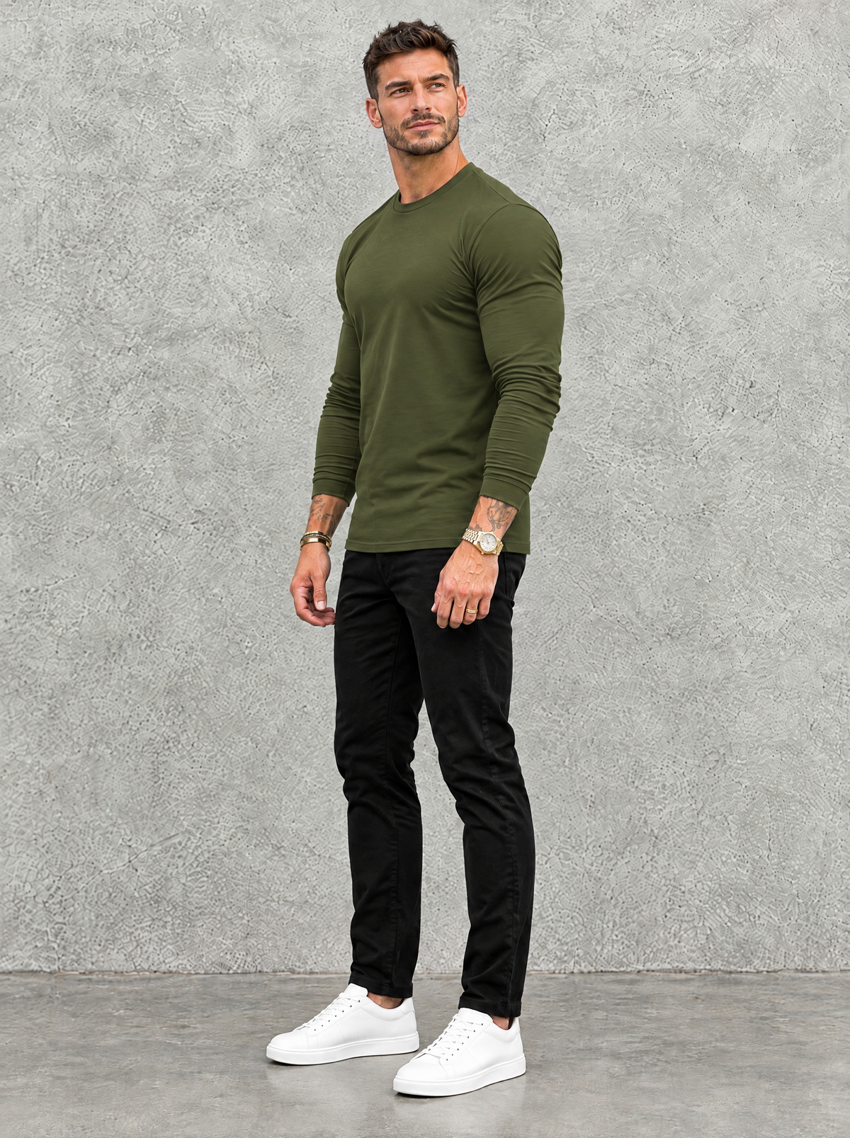 Tano Long Sleeve - Olive Green - half side view