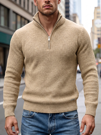 Valerio Zip Knit Sweater - Khaki