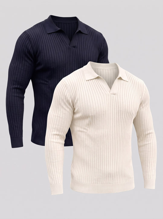Knit Polo 2-Pack - Dark Blue & White | Vileno