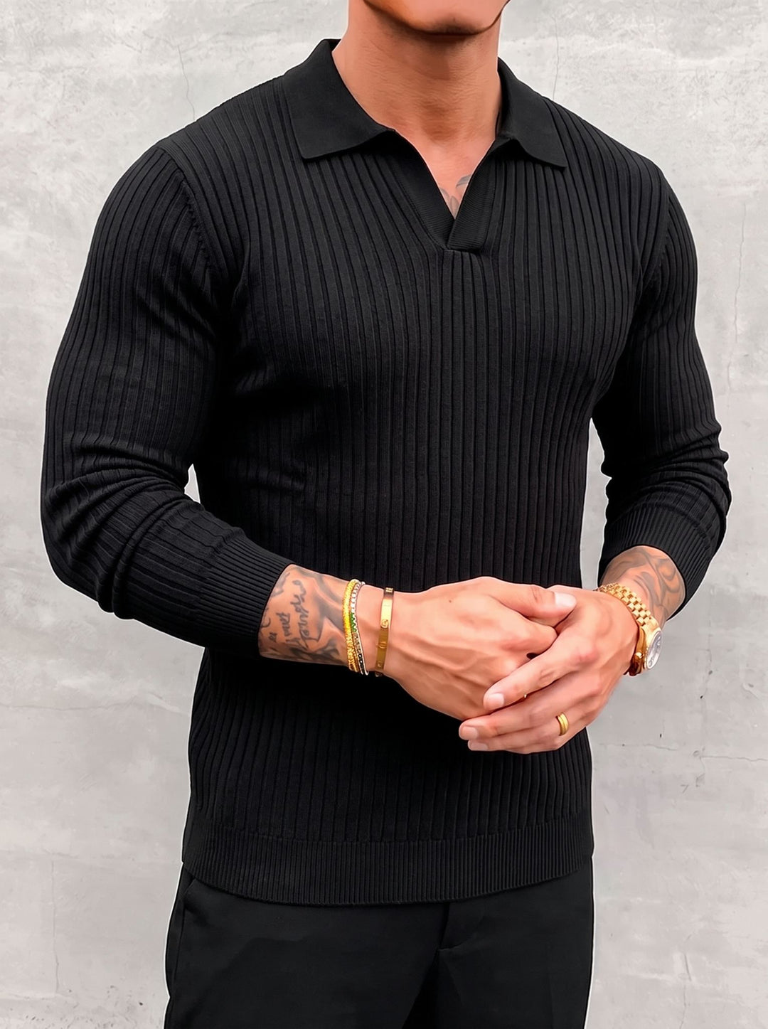 Vileno Knit Polo - Black - close-up