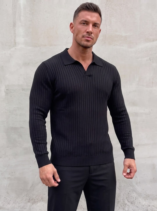 Vileno Knit Polo - Black - front view