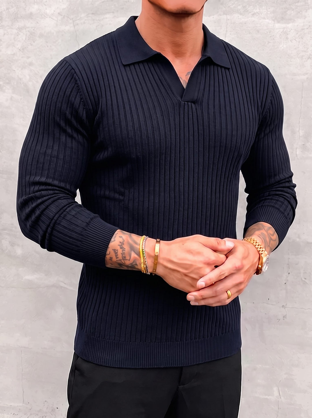 Vileno Knit Polo - Dark Blue - close-up