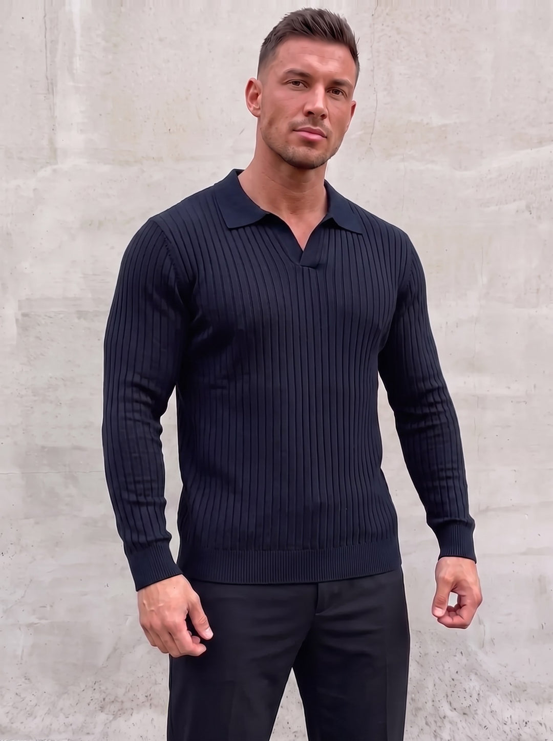 Vileno Knit Polo - Dark Blue - front view