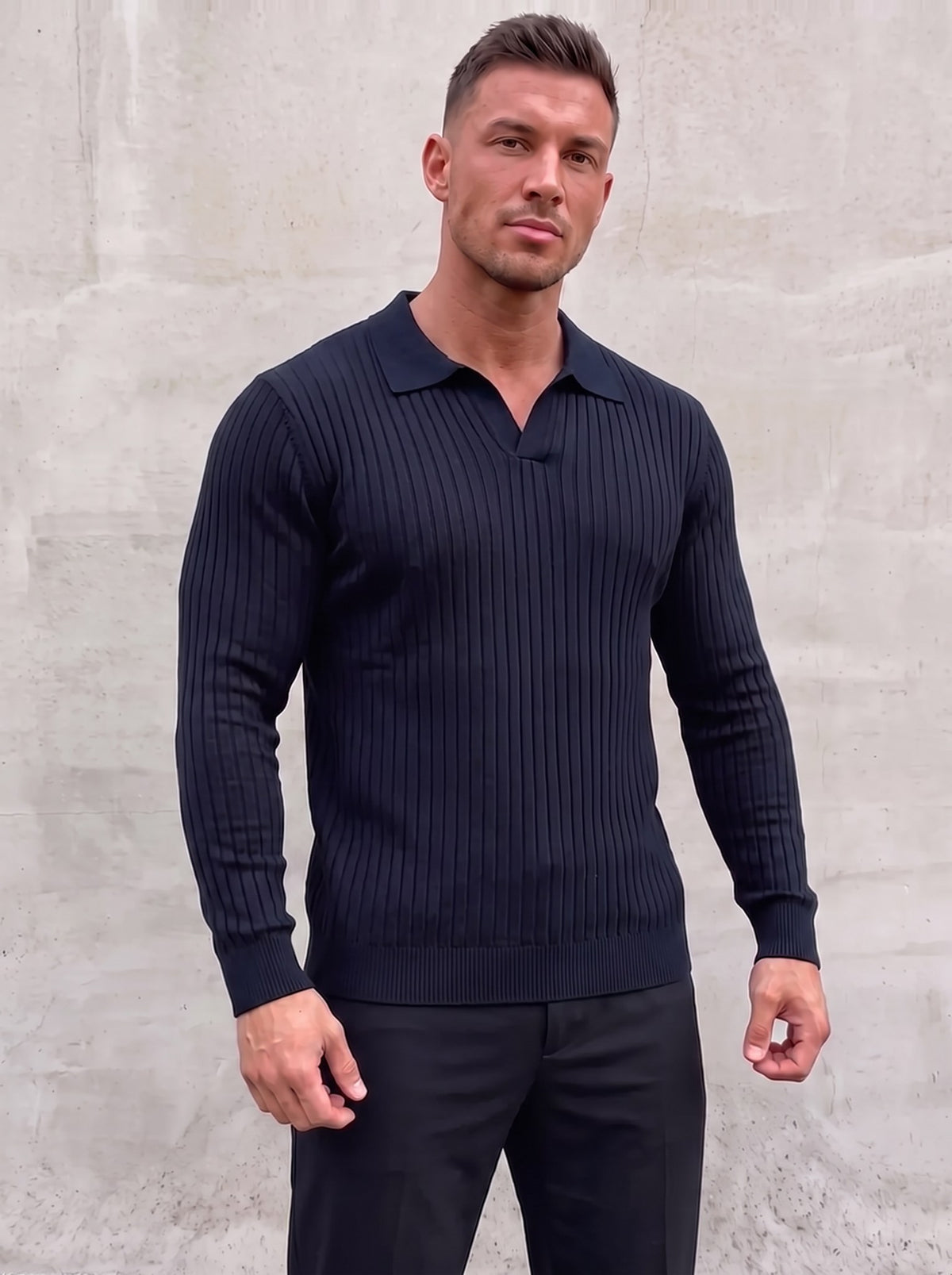 Vileno Knit Polo - Dark Blue - front view