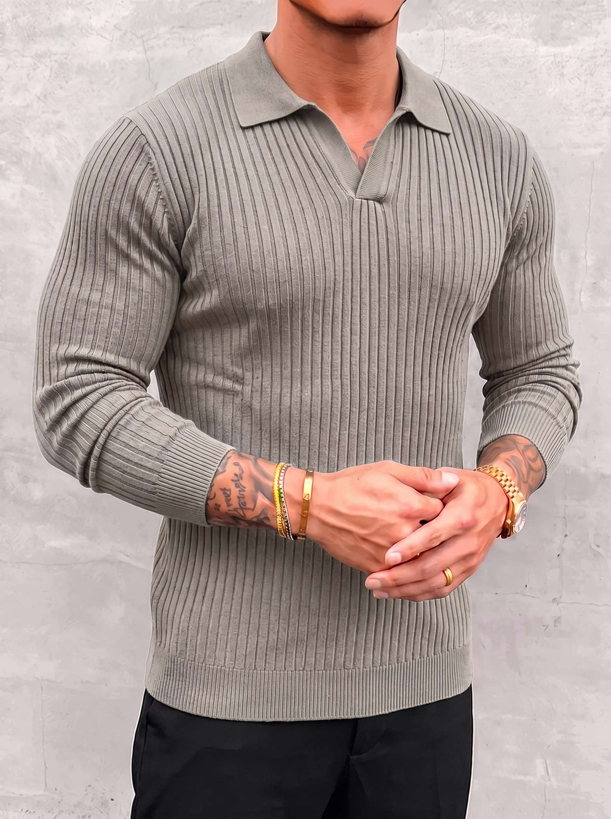 Vileno Knit Polo - Light Grey - close-up