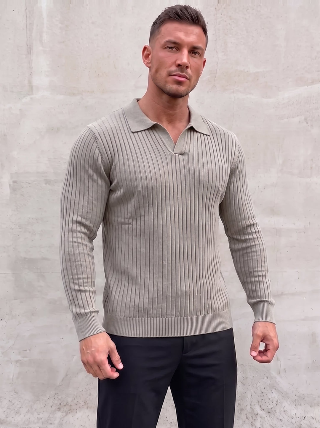 Vileno Knit Polo - Light Grey - front view