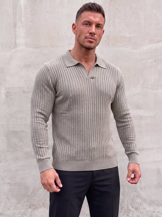 Vileno Knit Polo - Light Grey - front view