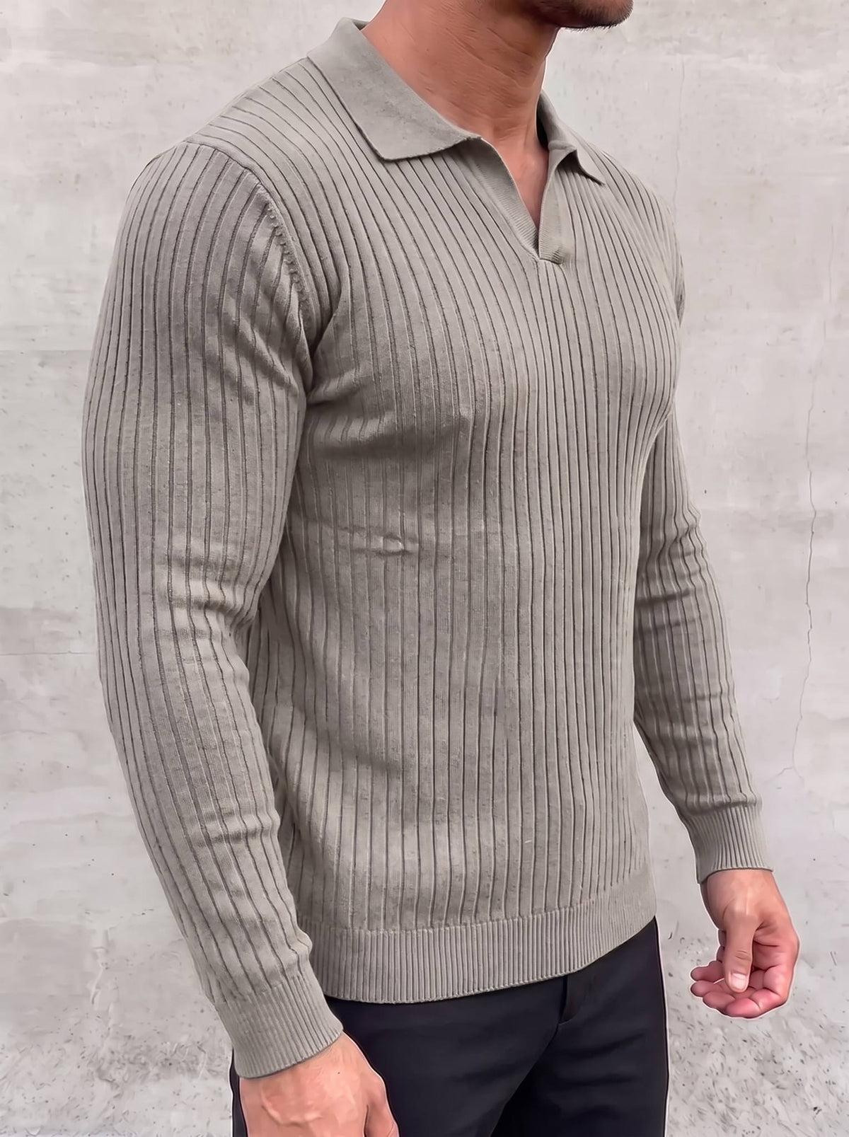 Vileno Knit Polo - Light Grey - side view