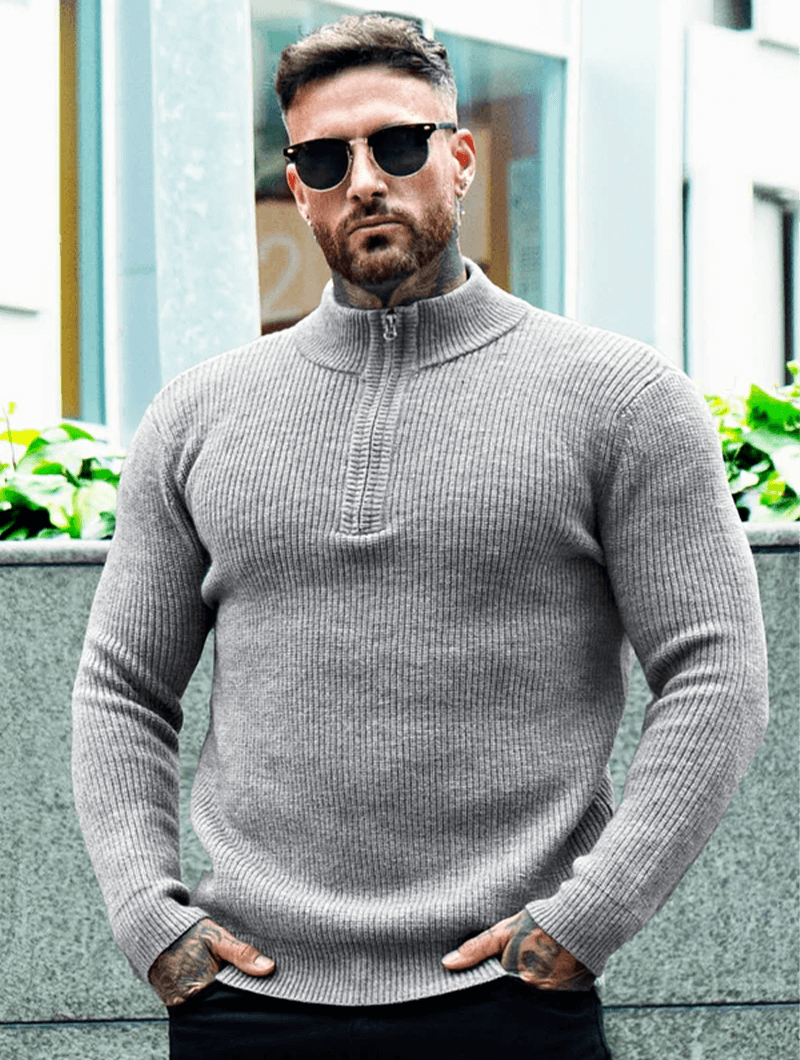 Valerio Zip Knit Sweater - Grey