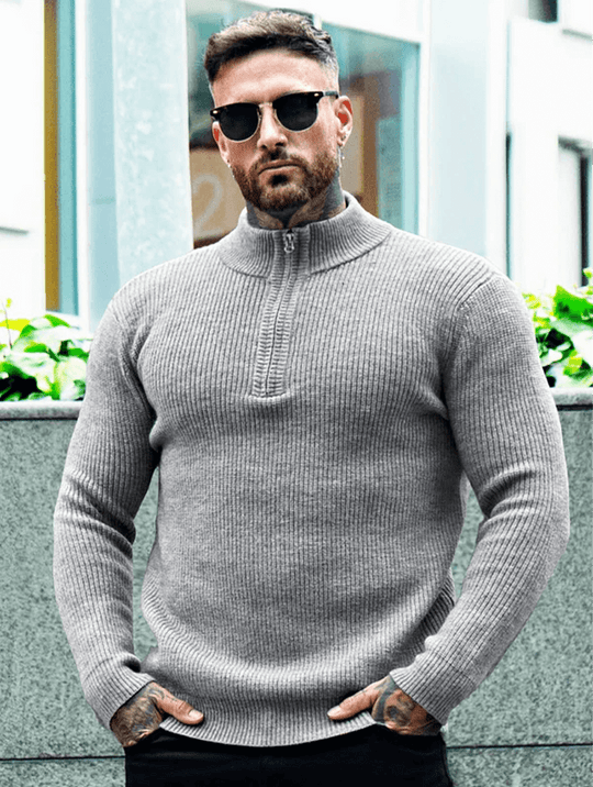 Valerio Zip Strickpullover - Grau