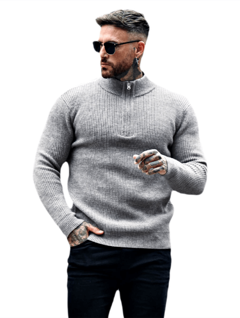 Valerio Zip Strickpullover - Grau