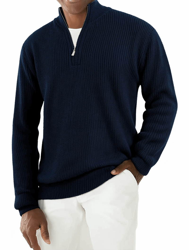 Valerio Zip Strickpullover - Marineblau