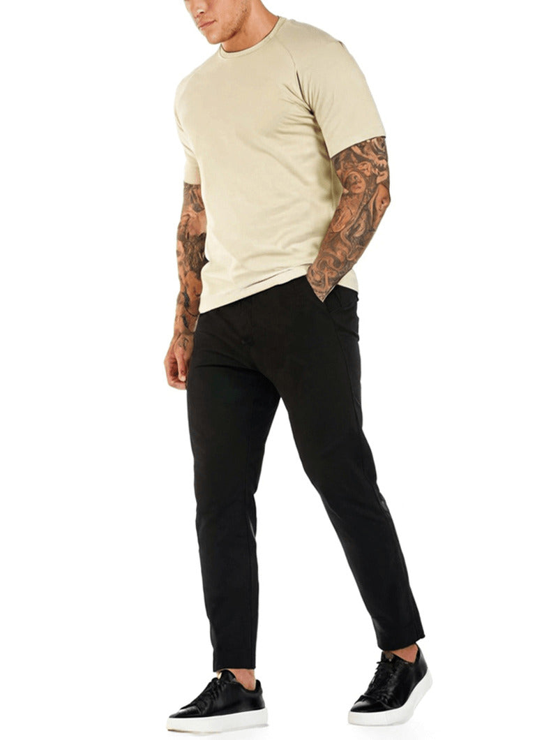 Man wearing a Balinaro Aleano fit khaki t-shirt for men - minimalist casual wear