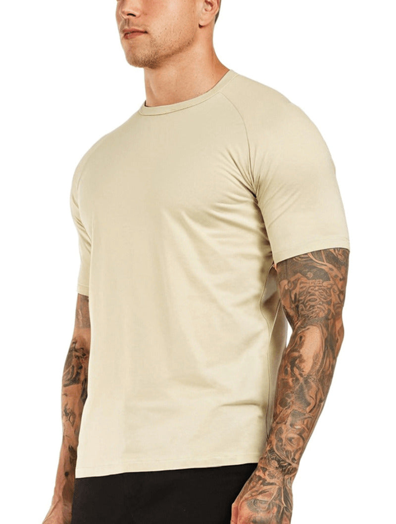 Man wearing a Balinaro Aleano fit khaki t-shirt for men - minimalist casual wear against a white background