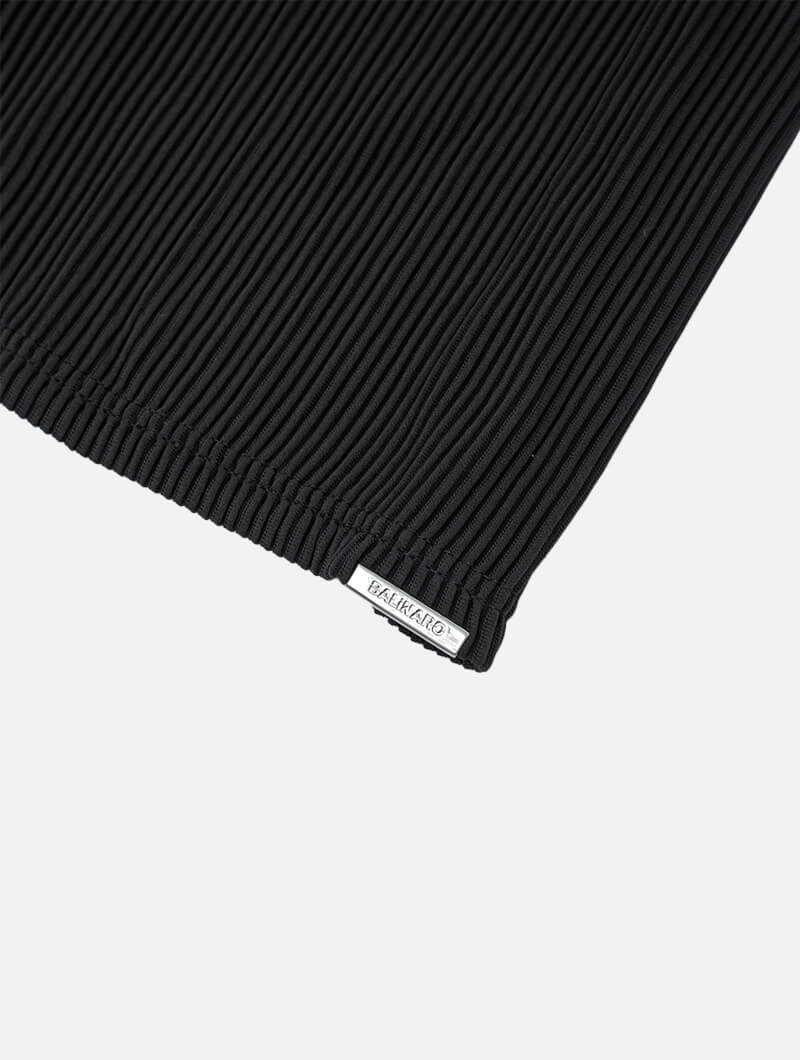 Black ribbed knit fabric with a Balinaro brand label on a white background