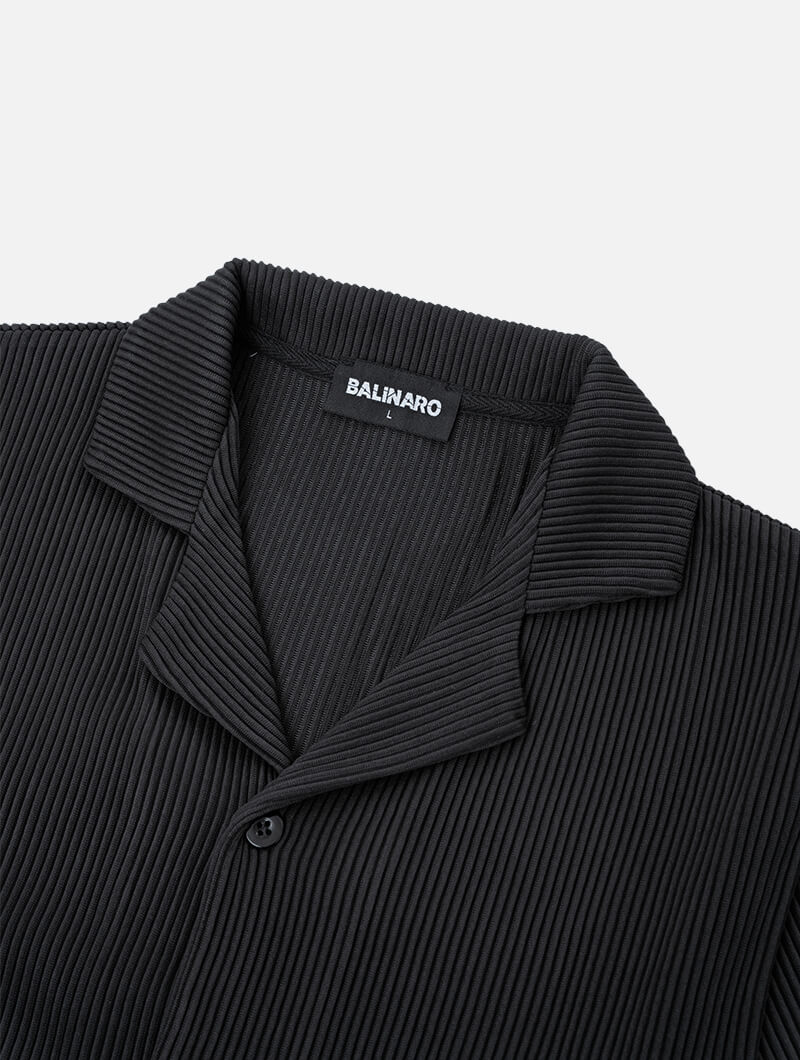 Balinaro Bailey Black ribbed shirt with collar and Balinaro label on a light gray background