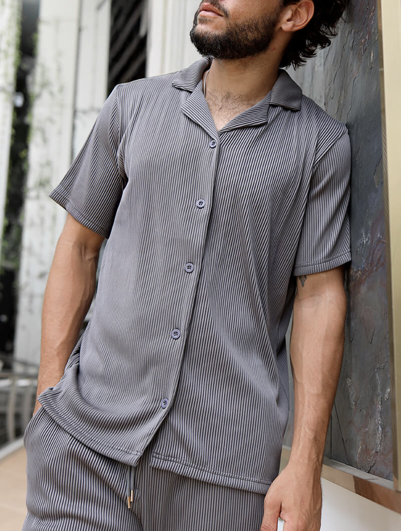 Bailey ribbed shirt grey for men by Balinaro - relaxed streetwear style