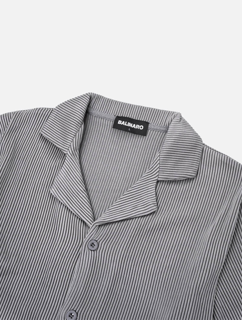 Balinaro Bailey Gray striped shirt with collar and Balinaro label on a light gray background