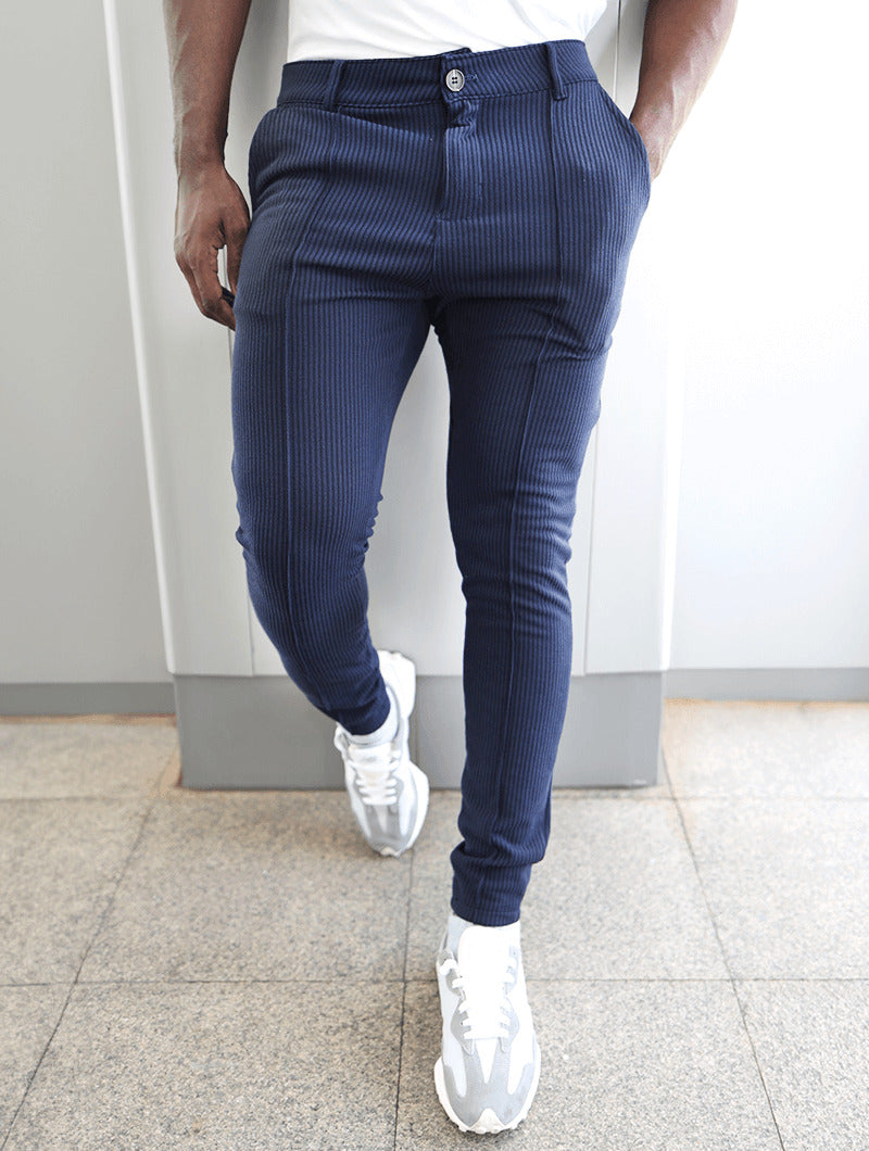 Man wearing Balinaro Evo blue trousers - versatile slim fit pants