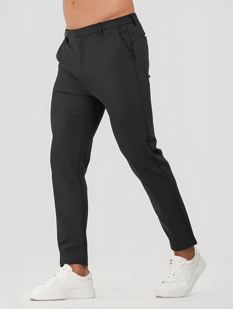 Man wearing Balinaro Rocio black stretch pants - casual slim fit trousers