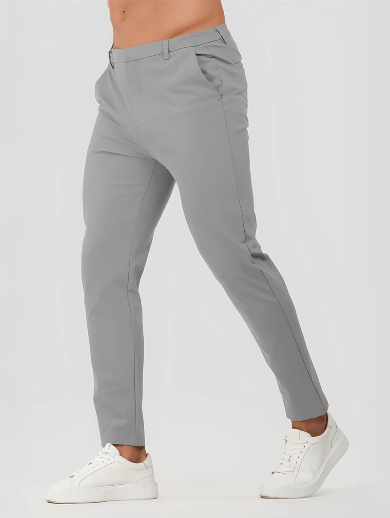 Man wearing Balinaro Rocio grey stretch pants - slim fit casual trousers