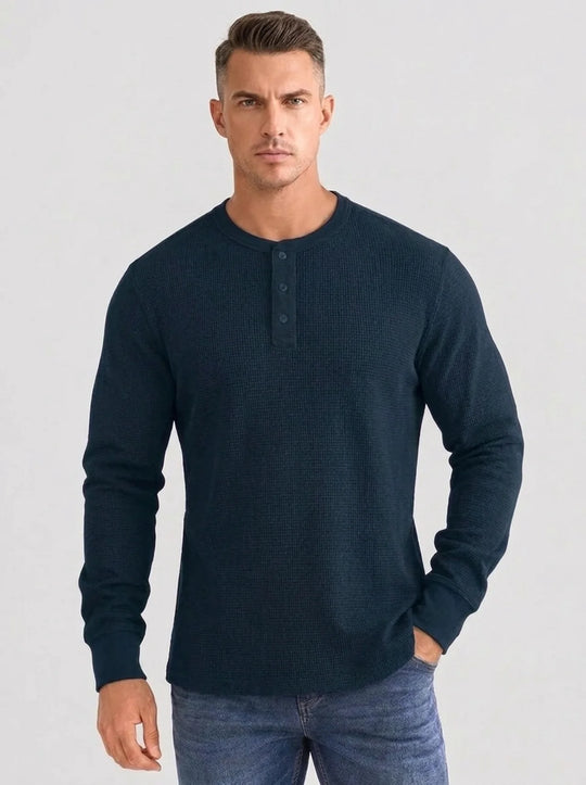 Henley Aviero Waffle Sweater - Dark Blue